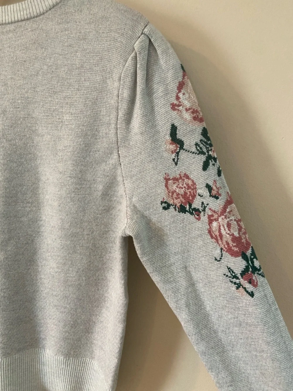 Club Monaco Poella Puff Sleeve Merino Wool Sweater Embroidery Print Size Medium